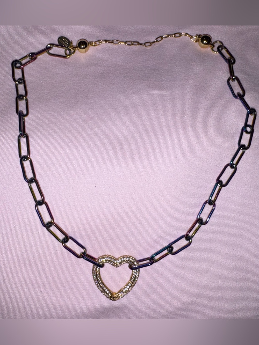 By Alexa Rae Bar Melania Clara Mystic and Gold Love Heart Link Necklace Pendant